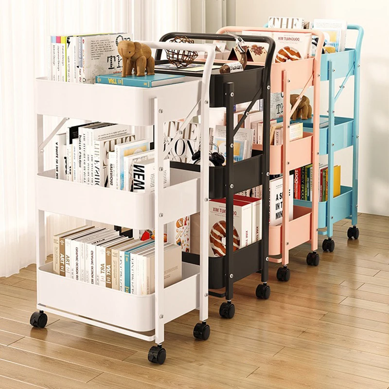 Folding Shelf 3 Layers Trolley Movable Storage Rack with Wheels Kitchen Bathroom Multifunction Metal Foldable Storage Shelves