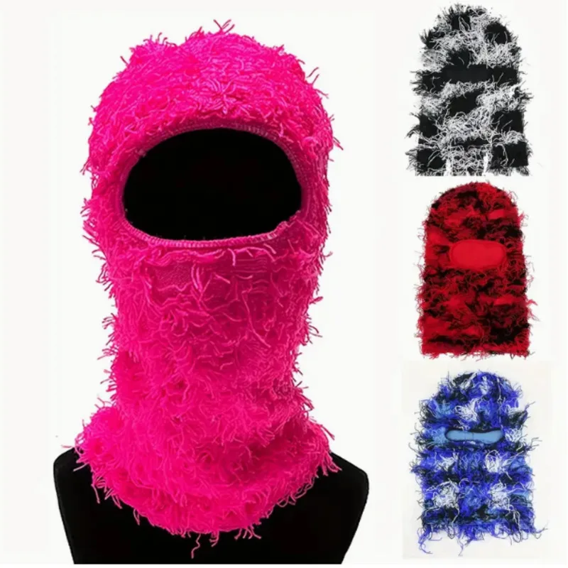 

Hip Hop Tassel Balaclava Y2K Ski Mask Plush Warm Windproof CyclingFace Covering Trendy Unisex Headgear Knit Mask