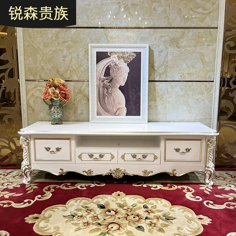 For French Solid Wood TV Cabinet European Court Style Living Room Furniture with Drawers Engraved Display Locker Storage Unit