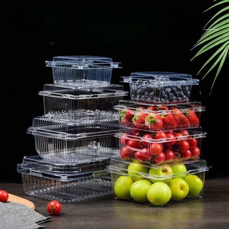 100pcs Disposable Fruit Package Box Transparent Plastic Strawberry Watermelon Takeaway Case Food Grade Lid Fresh-keeping Boxes
