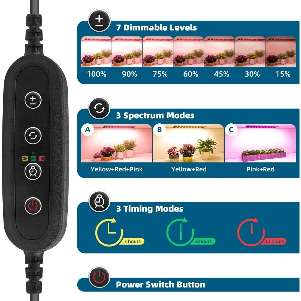 Support de plante avec lumières de croissance, étagère pour plantes à 6 niveaux, panneau lumineux complet ultra-mince, 3 modes, minuterie automatique, 50W, lot de 5