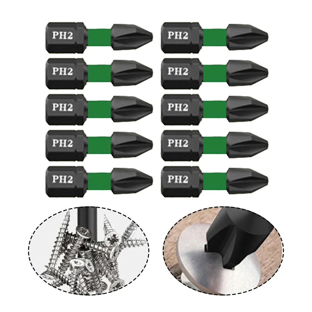 10 stks 25mm Schroevendraaier Bit Set Antislip PH2 Magnetische Batch Hoofd Kruis Schroevendraaier Bits Hardheid Klopboormachine schroevendraaier Bit