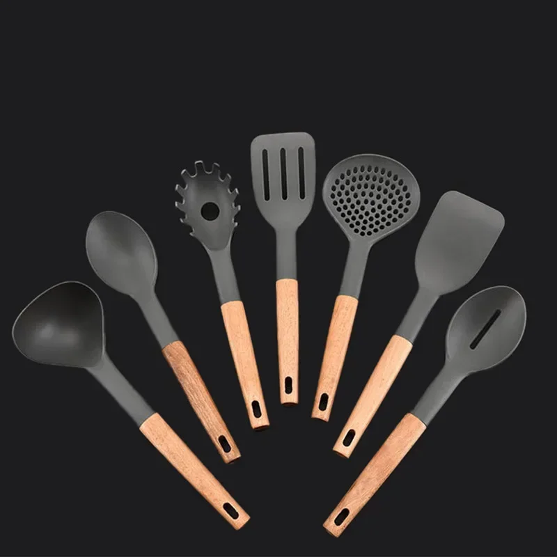 

Nylon Kitchen Set Wooden Handle Kitchenware Seven Sets of Nylon Soup Ladle Meaning Noodle Spoon High Temperature
