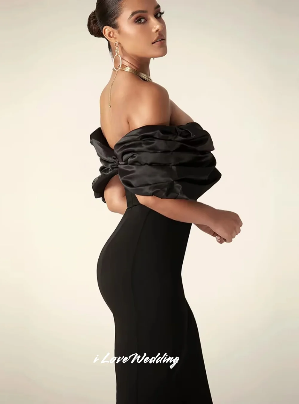 Black Off Shoulder Cocktail Dress 2025 Backless Pleat Mermaid Back Zipper Side Split Floor-Length Wedding Party Dress Customized image 6