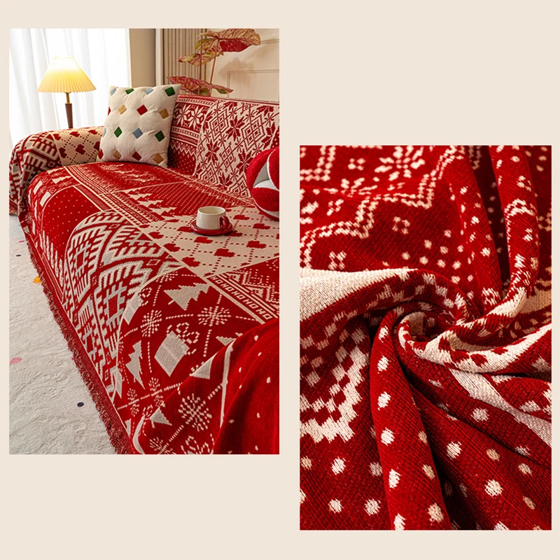 1.3M-3.2M Chenille Sofa Towel Cover Christmas Red Festival New Year Home Decor Living Room Sofa Cover, Cat Scratch Prevention