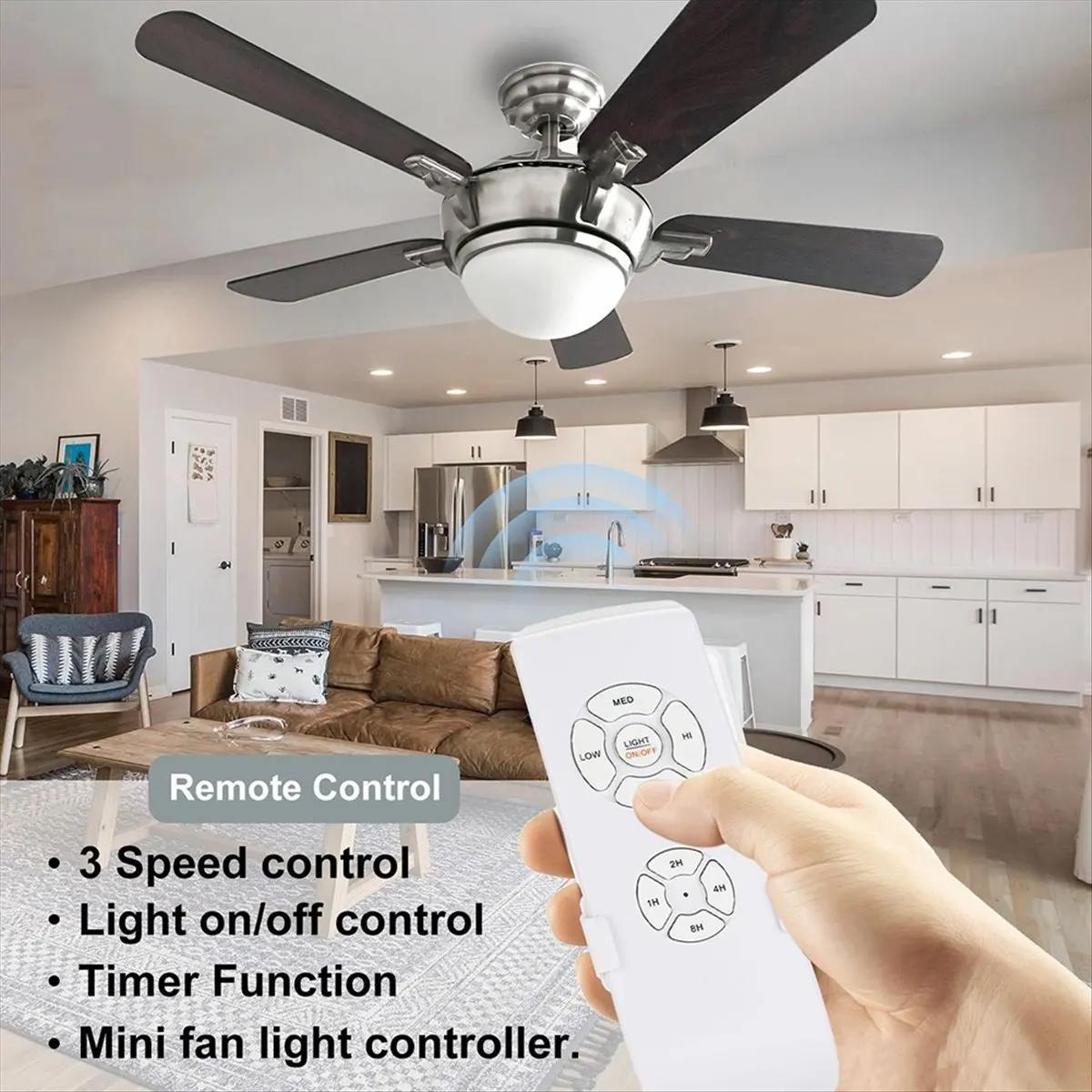 HDL Wireless Ceiling Fan Lamp Remote Control Kit Light Dimmer with Timing Function for Home Lighting Systems US PLUG