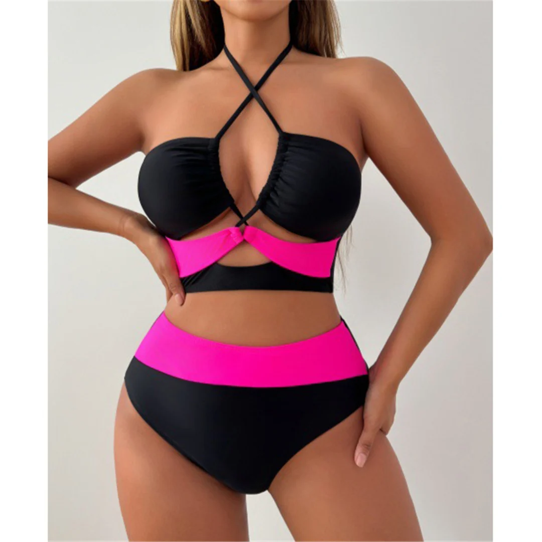 S - XL Neuer, zweiteiliger Bikini mit Halterneck und hohem Bund, Badeanzug für Damen, Badebekleidung, Bather Swim V7517 – Detail 3