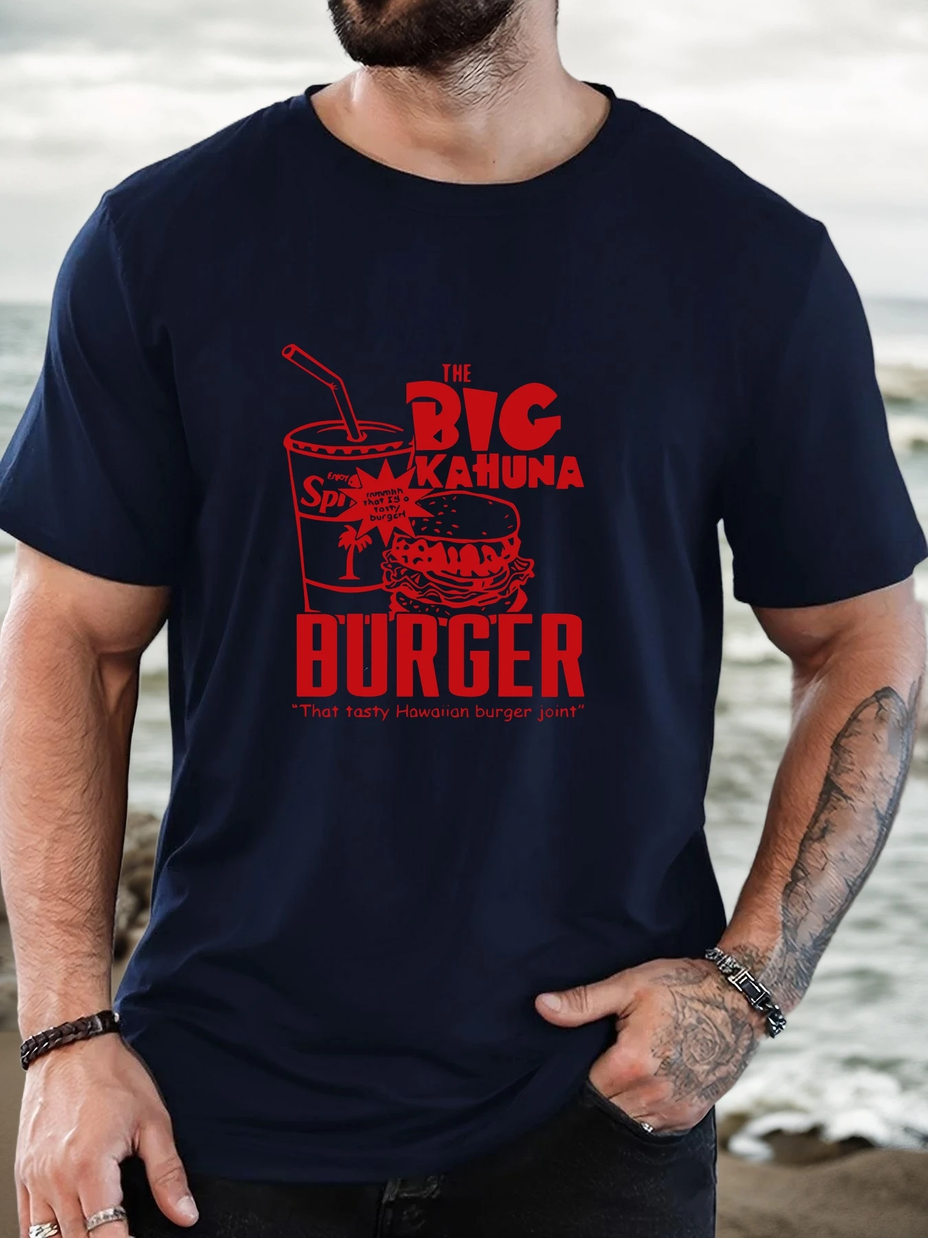 Fashion Mens Yellow Basic Tee Classic The Big Kahuna Burger Retro Diner Fast Food Movie Inspired Casual Short Sleeve Shirts