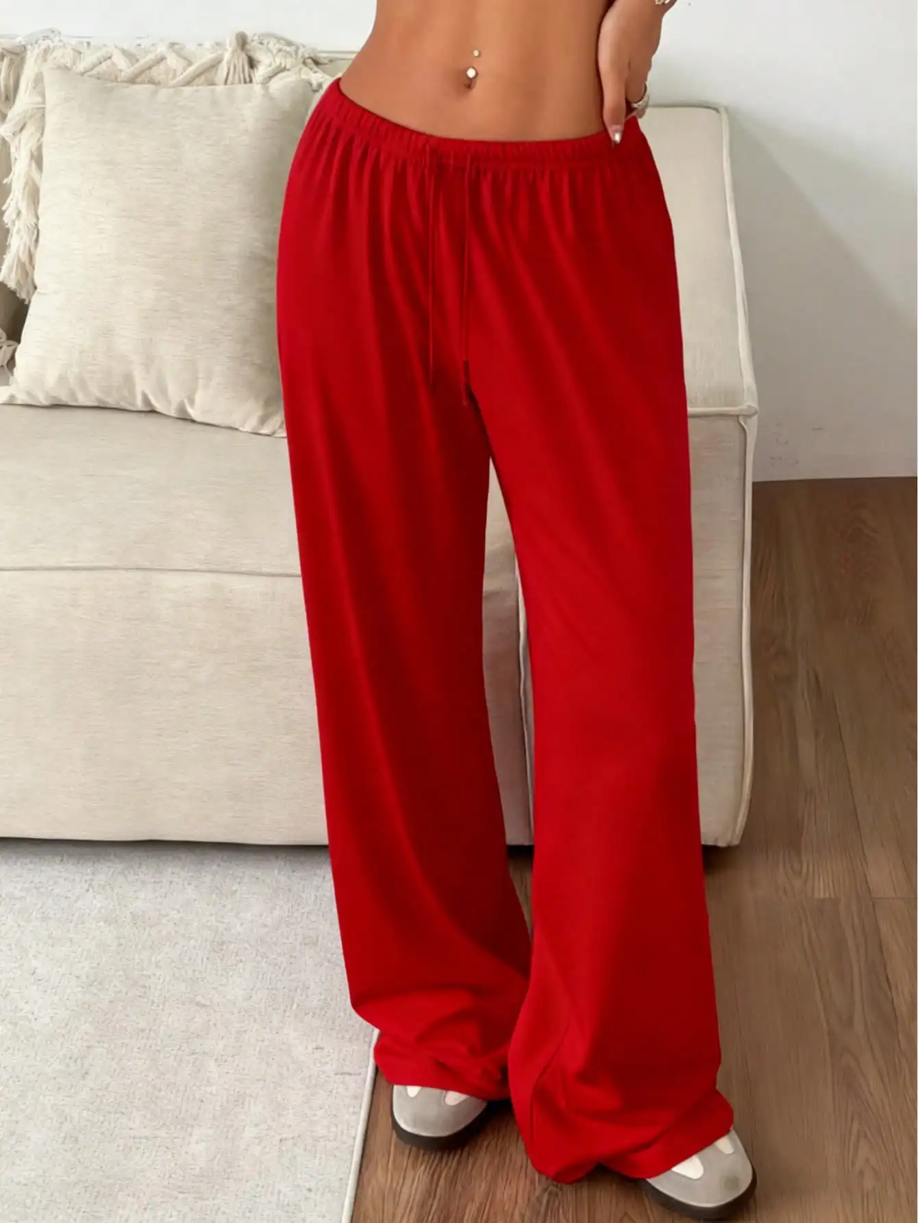 2026 Damen Casual Ganzjahres-Laufhose - Bequeme, lockere, einfarbige Hose mit Kordelzug und elastischem Bund, weites Bein – Detail 21