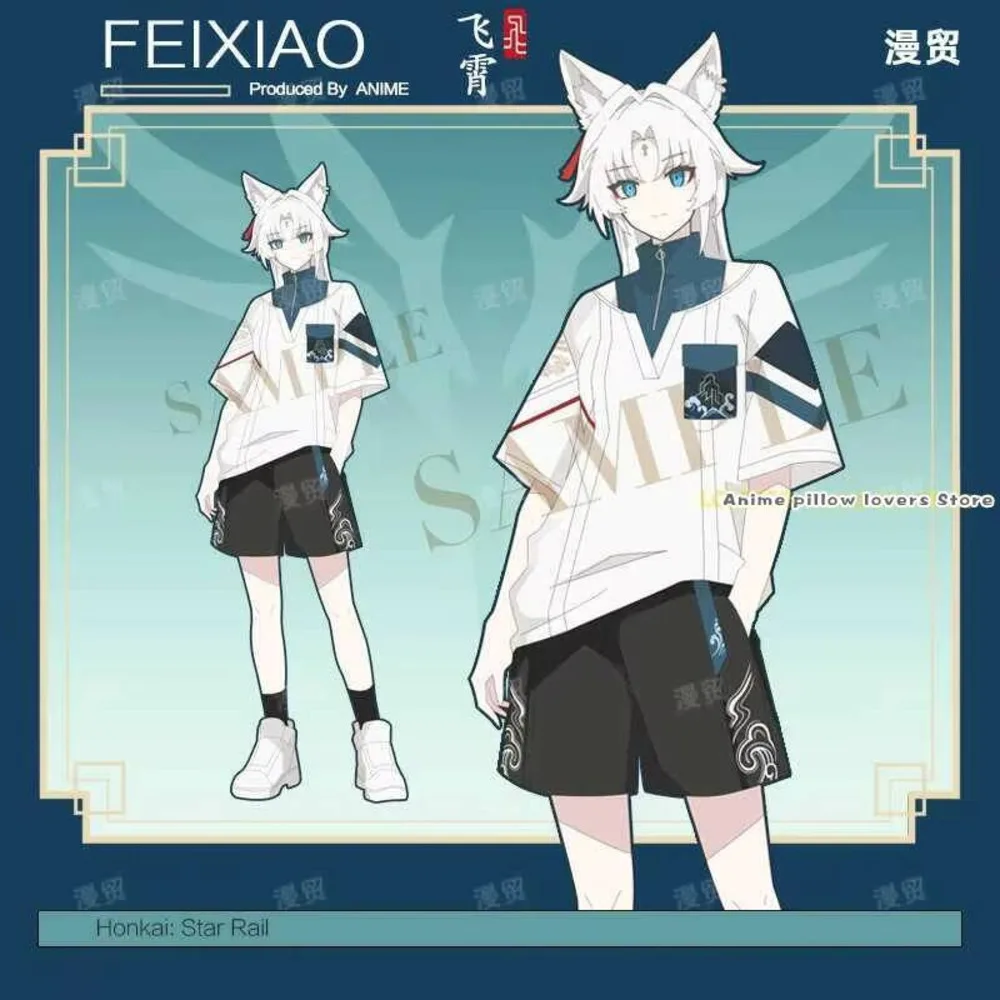 

Anime Feixiao Honkai: Star Rail Theme Casual Short Sleeve T-Shirt Tops Student Costume Summer Tee Shorts Suit