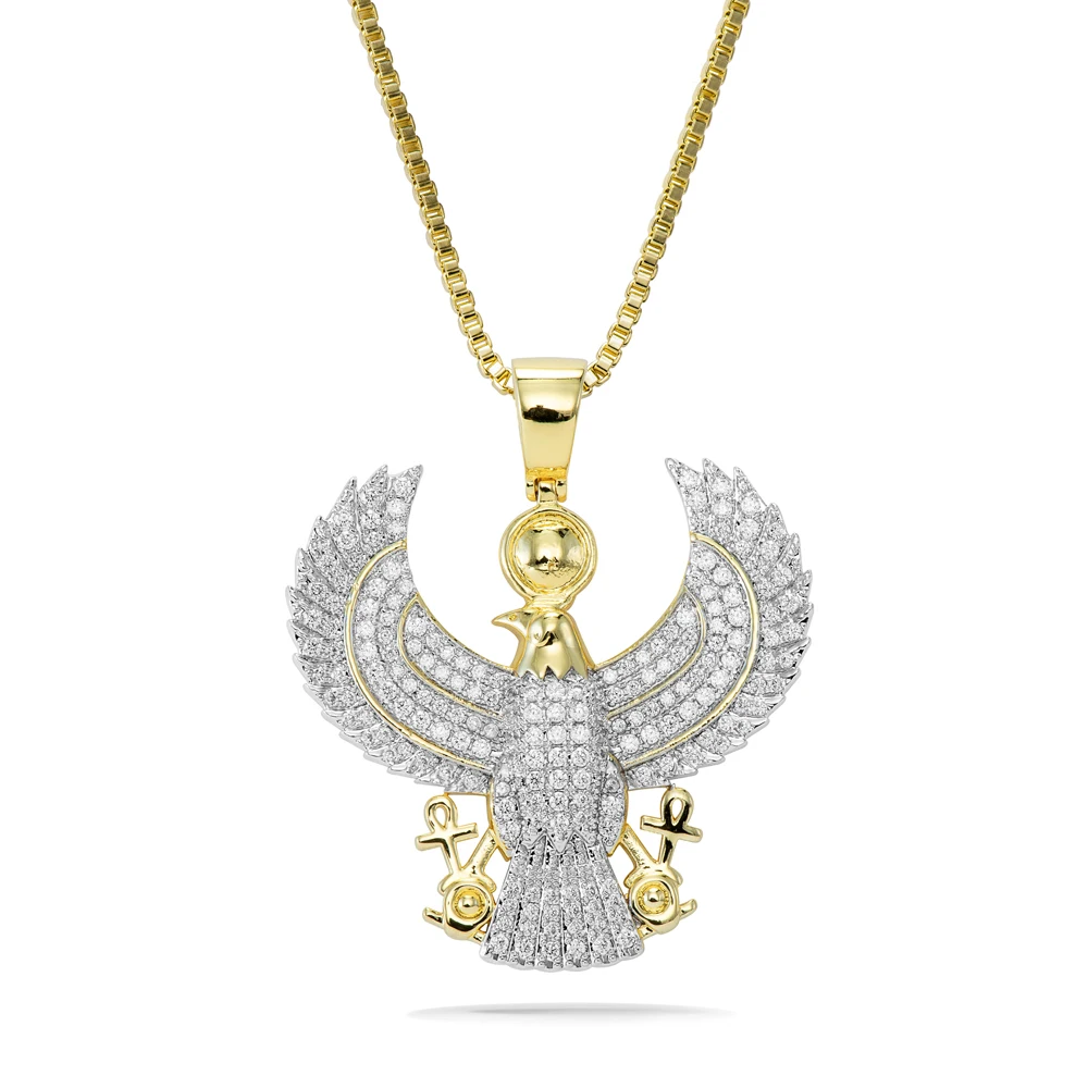 2023 New Hip Hop Pendants for Men Horus Eagle Pendant Necklaces Gold Plated Cubic Zirconia Brass Ice Out Fine Jewelry Zircon