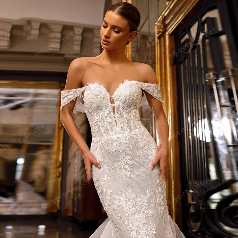 Elegant Detachable Train Wedding Dress Organza With Embroidery Lace Mermaid Ball Gown Sleeveless V-Neck Customized Bride Dress