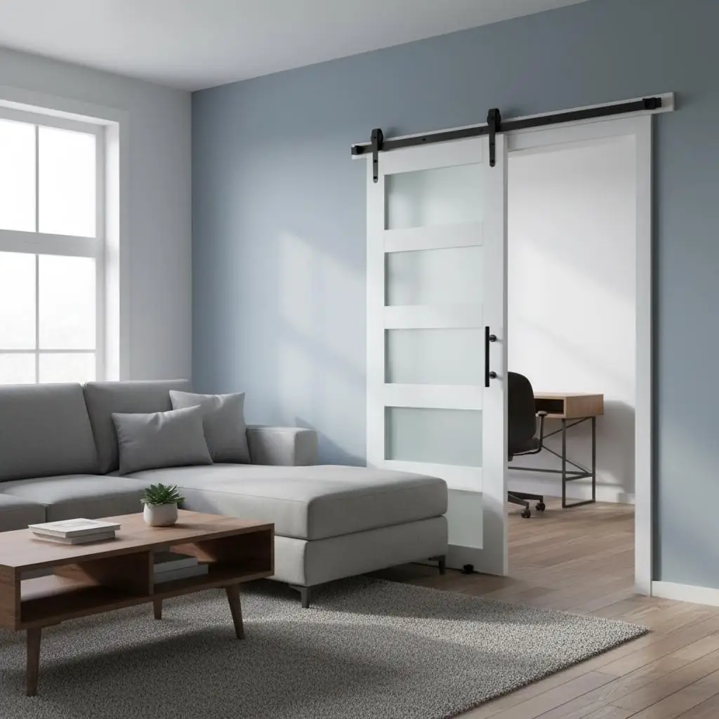 

Раздвижная межкомнатная дверь 36 x 84 дюйма для гостиной, спальни, кухни, панель из МДФ, поверхность из закаленного стекла, комплект фурнитуры в комплекте H-F