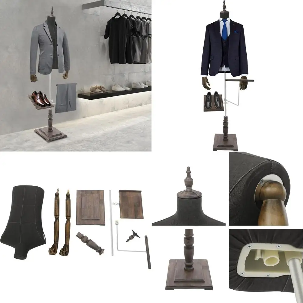 

Adjustable Male Mannequin with Arm, Pants Rack, and Shoe Holder, Black, 53.15-70.87in