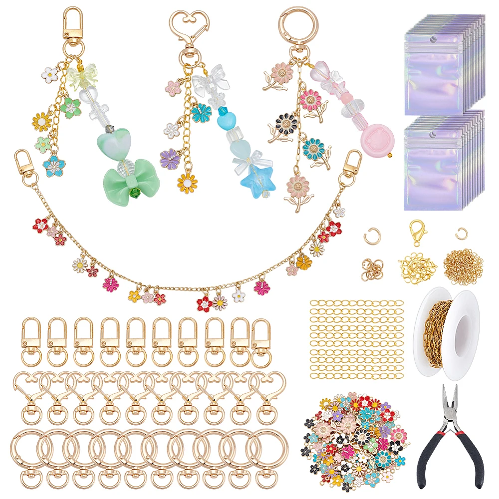 384Pcs Keychain Making Kit with Charms Includes 100Pcs Charms 50Pcs Keychains Clips 200Pcs Jump Rings 11Pcs Extender Chain