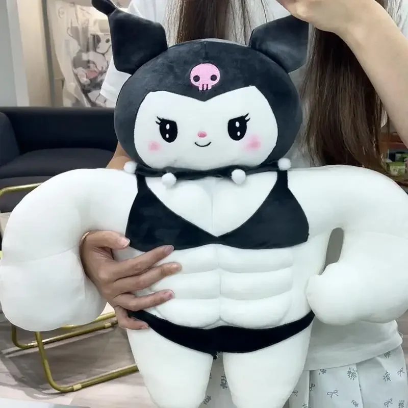 55cm Cute Cartoon Kawaii Sanrioed Cute Kuromi Abdominal Muscle Plush Toy Doll Bed Sleeping Pillow Birthday Gift Toy