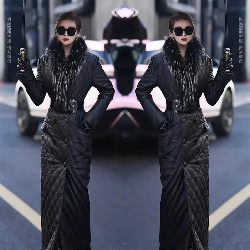 

Fashion Cotton Coat Winter Women Clothes Large Fur Collar Slim-Fit Elegant Cotton-Padded Windbreaker Thickened Long Jacket Women