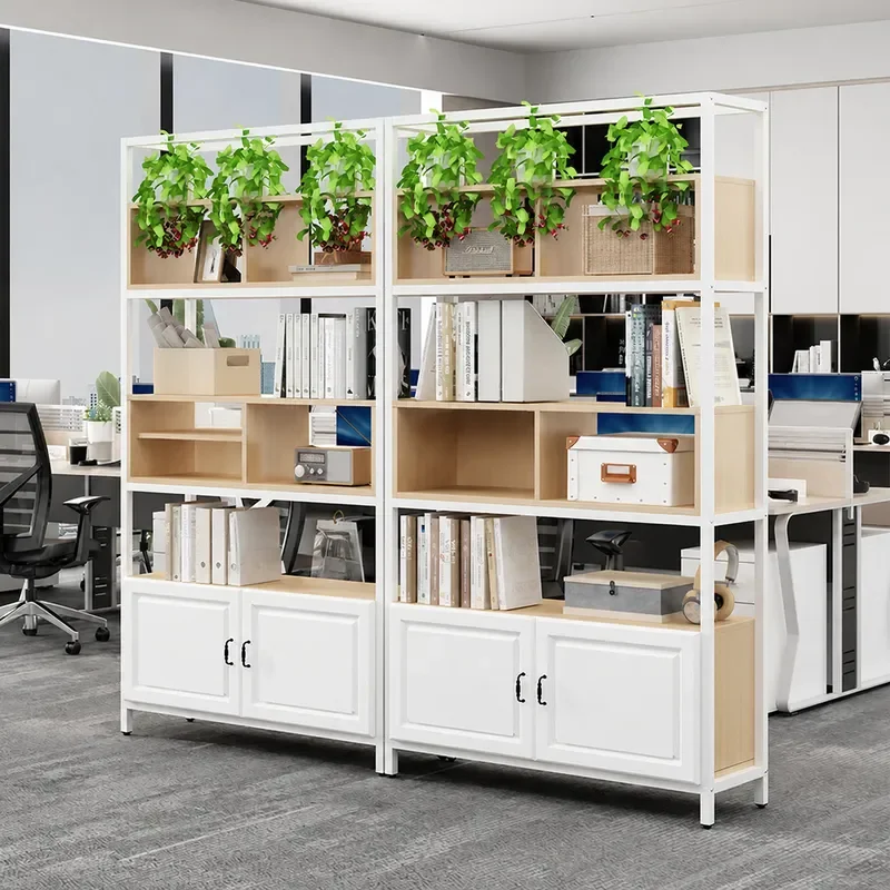 Custom Wrought Iron and Wood Floor Display Rack Office Partition Cabinet Bookshelf Living Room Entrance Storage Shelf Steel