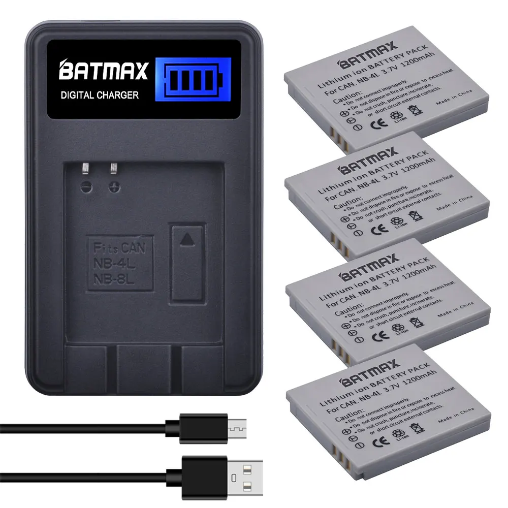 

Batmax NB-4L NB4L Battery+LCD USB Charger for Canon IXUS 50 55 60 65 80 75 100 I20 110 115 120 130 IS 117 220 230 255 HS SD780