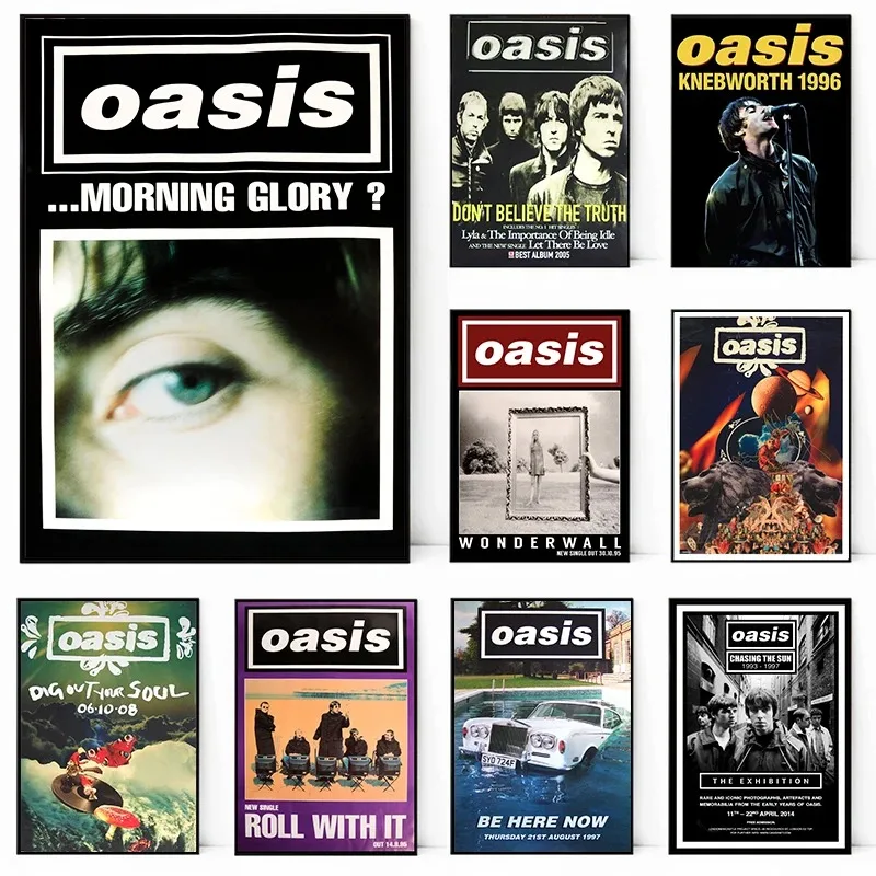 Oasis Band Poster Hot Music Poster Album Canvas Printing Poster Wall Art Decor Black and White for Home Living Room Decoration