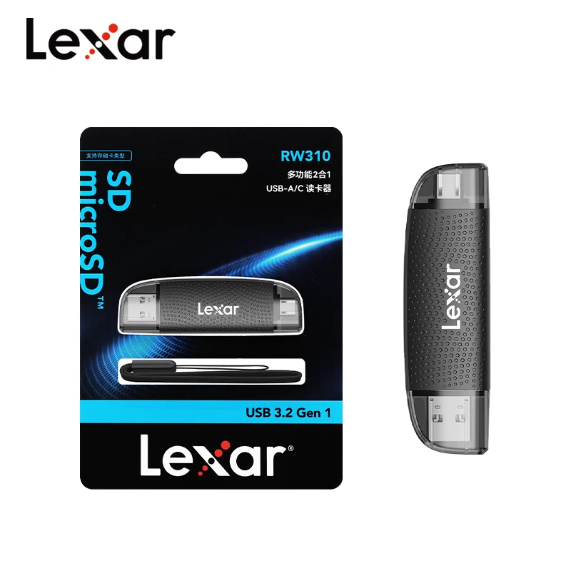 Lexar 2in1 Card Reader USB3.2 Type-C RW310 Card Reader Dual Interface TF/SD Memory Card Dual-use for Computer Mobile Phone