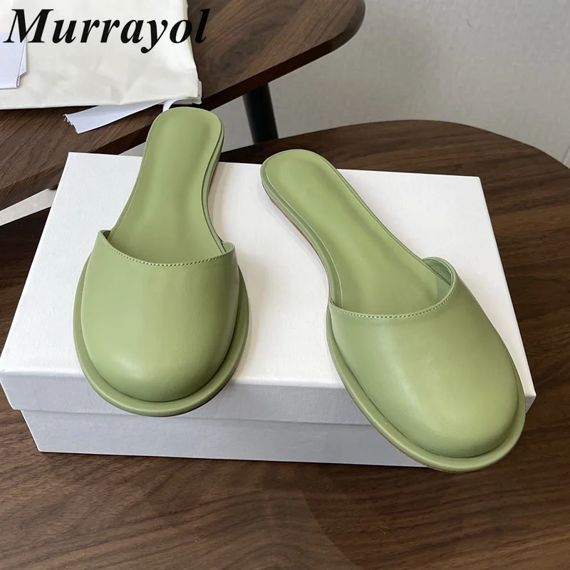 

Half Slipper Closed Toe Genuine Leather Lazy Mules Women Flat Bottom Slipper Spring Summer Versatile Vacation Walking Shoes 2026