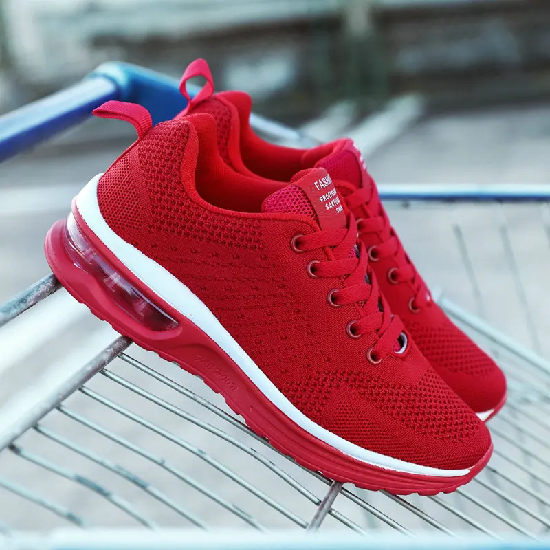 2022 Spring Women Sneakers Red Black Fashion Korean Women Shoes Mesh Breathable Sneakers Cushion Casual Shoes Tenis Feminino