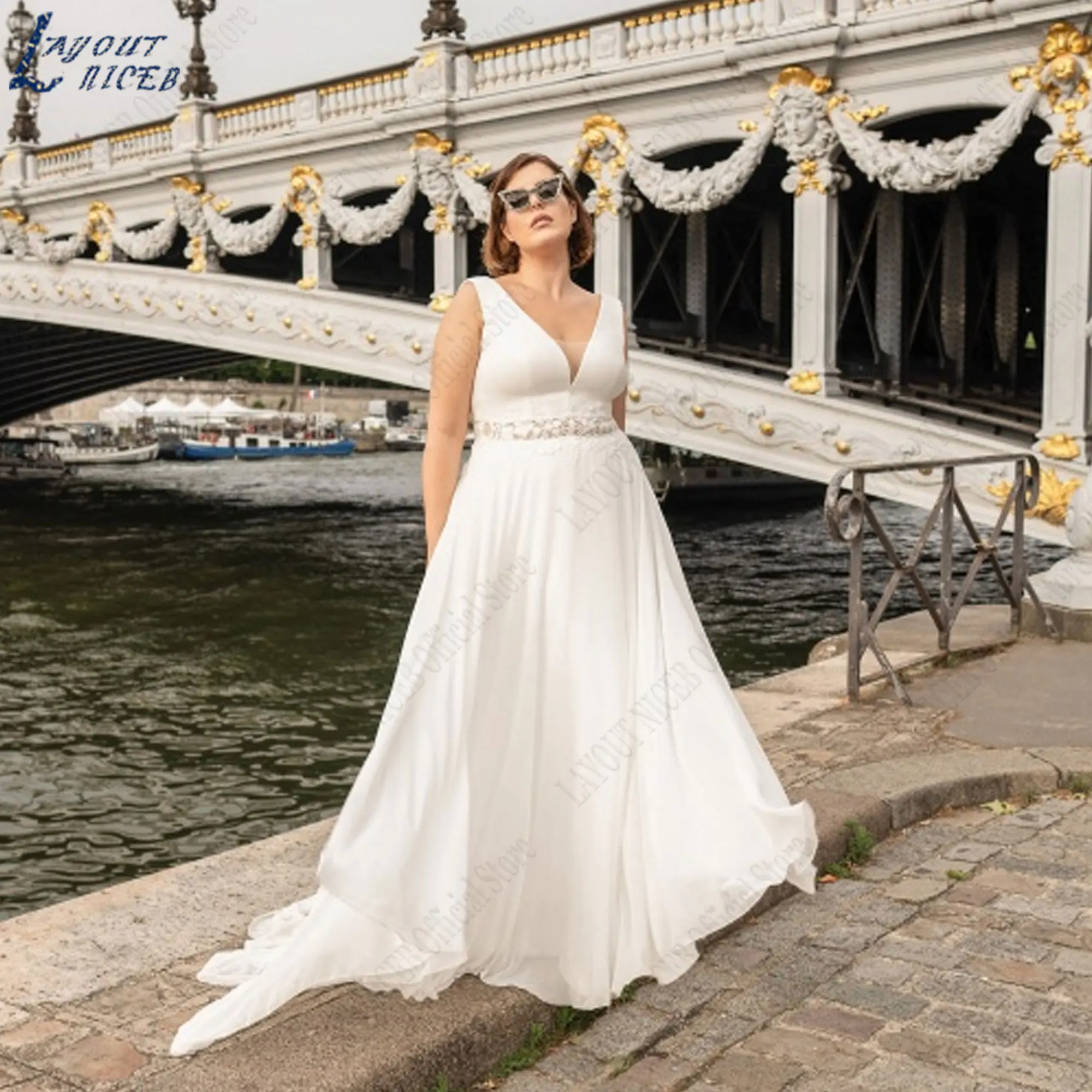 LAYOUT NICEB Plus Size Bride Gowns V-Neck A-Line Appliques Suknie ślubne Boho Chiffon Spaghetti Straps свадебное платье 2024LAYOUT NICEB Plus Size Suknie panny młode V-Neck A-Line Aplikacje Suknie ślubne Boho Chiffon S