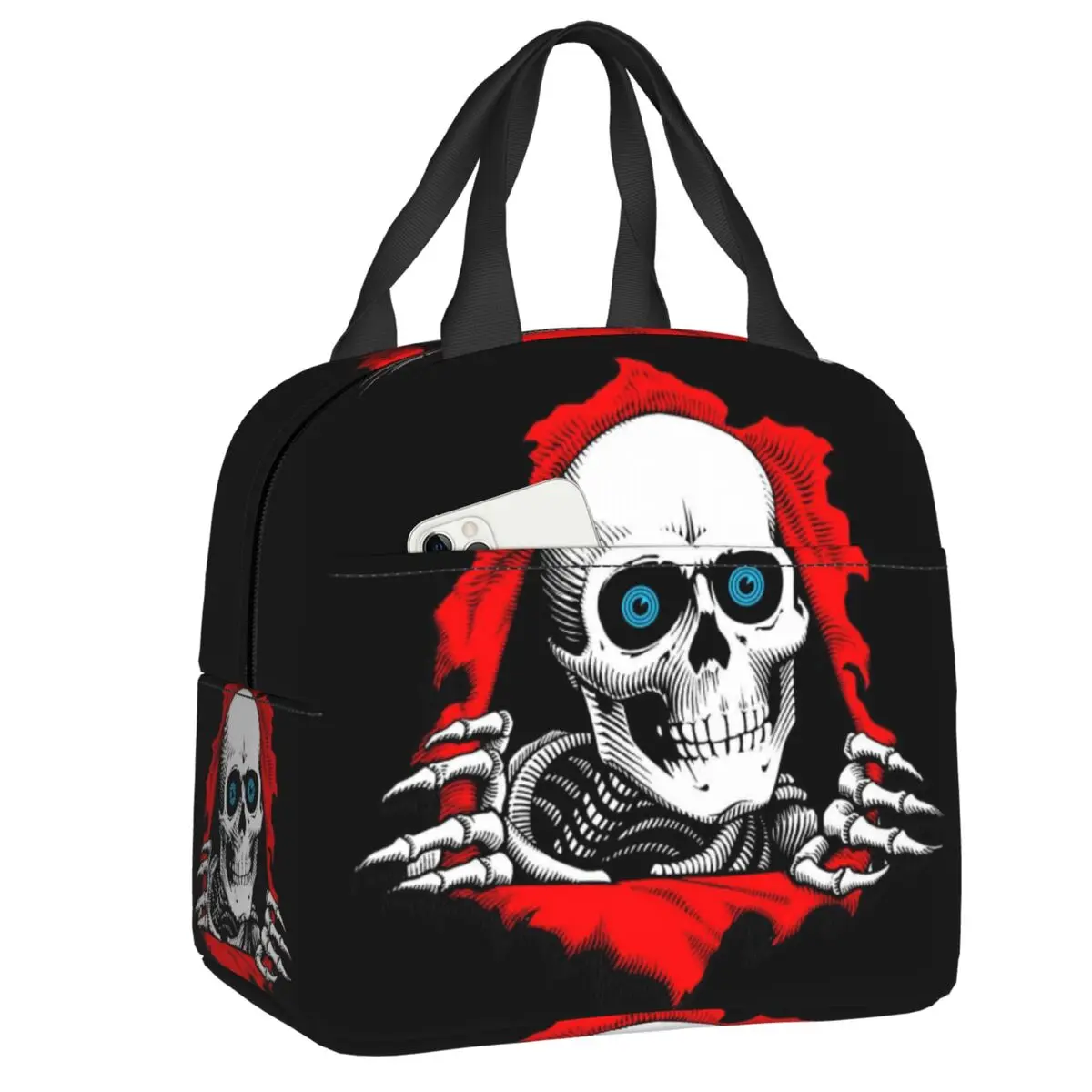 

Torn Metal Skull Lunch Bag Portable Gothic Skeleton Cooler Thermal Insulated Lunch Box For Women Picnic Travel Food Tote Bags