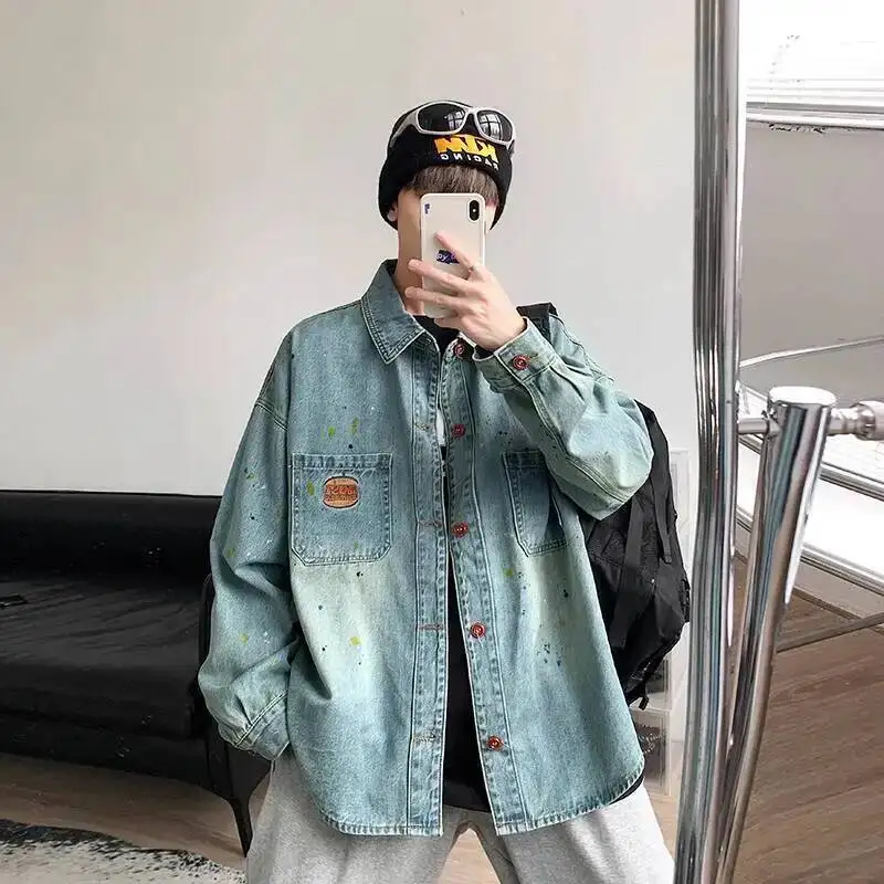 

Man Denim Shirts 2025 Autumn Unisex Denim Jacket Unique Design Man Women Couple's Loose Versatile Shirt Outerwear Denim Shirts