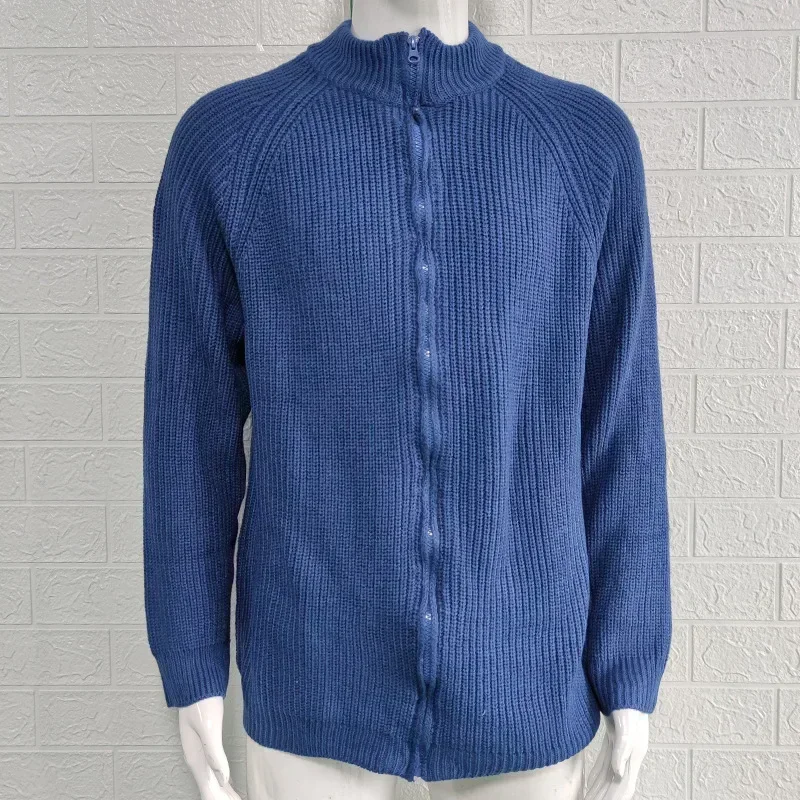 

Autumn and Winter Long-sleeved Sweater Cardigan for European and American Men, Solid Color, Zippered, High-neck Knitted Coat