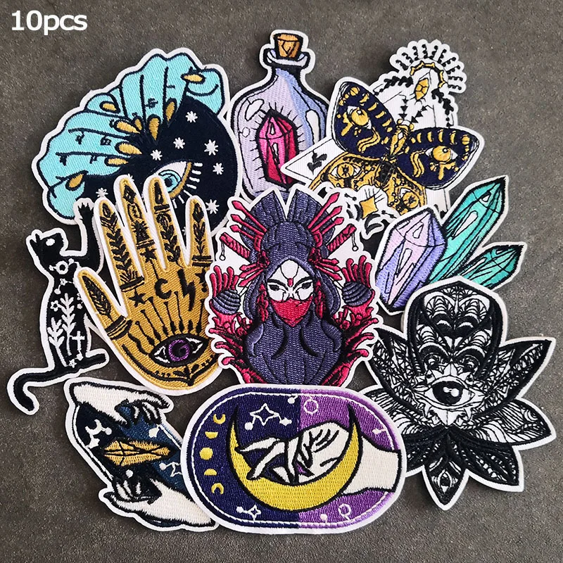 10 adet/grup gözler eller kristal yamalar ütü rozetleri için bez ceketler kot dekorasyon DIY çıkartmalar kumaş işlemeli çizgili