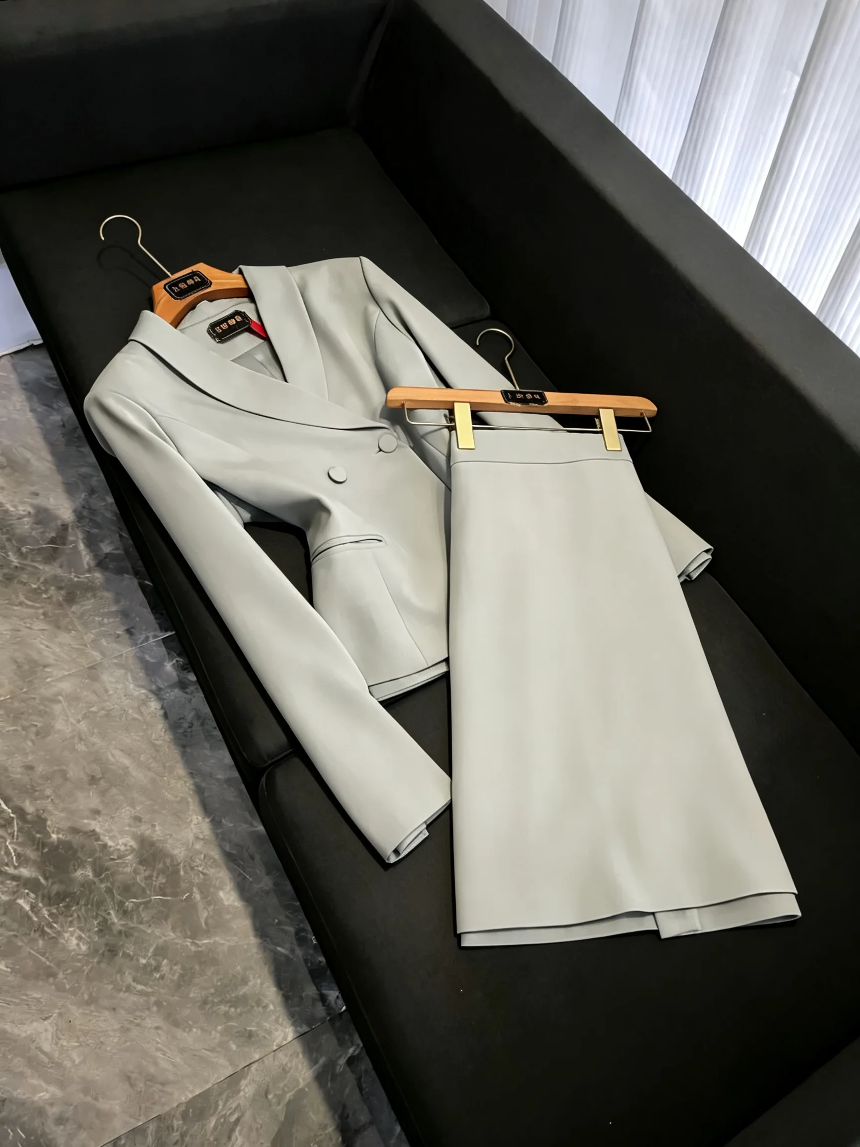 

Light Blue Suit Skirt Set Women's Commuter Guest Meeting One Step Skirt Luxury Lady Style Elegant CP14 Spring Summer Fas...