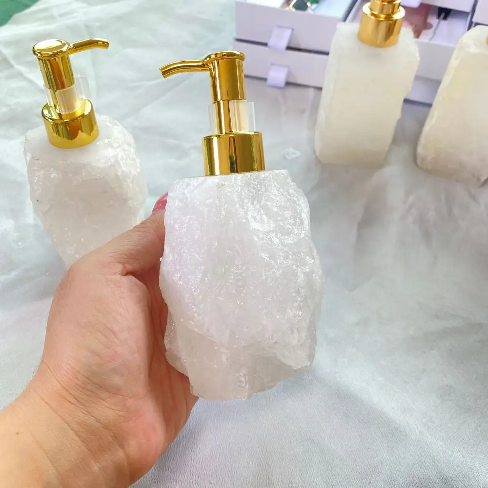 Dispensador de jabón de piedra de cristal Natural para mujer, contenedor de loción cosmética vacío reutilizable, bomba de mano recargable, botella de Perfume