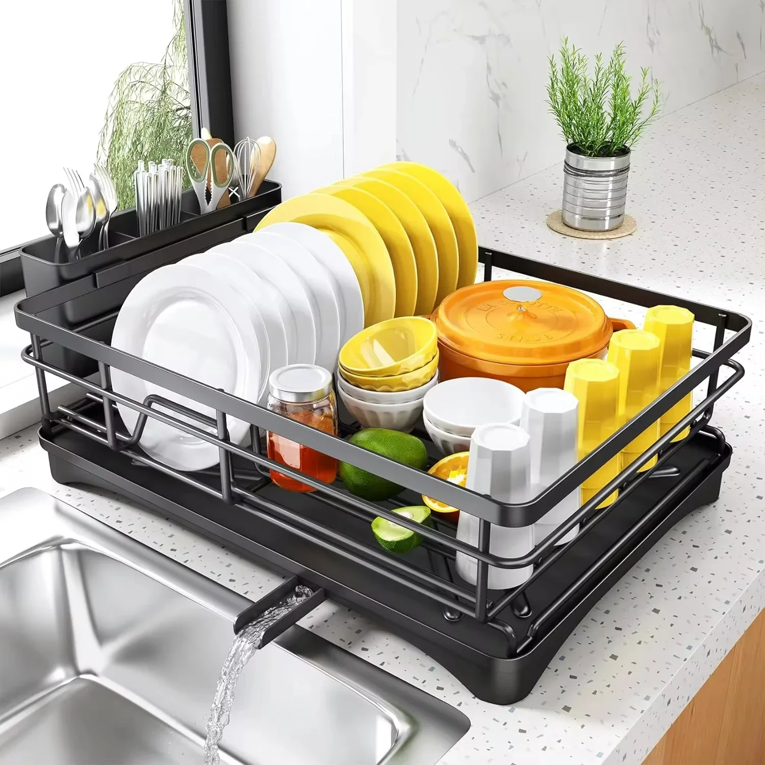

Dish Drying Rack for Kitchen Counter Large Dish Rack with Drainboard Rustproof Dish Drainer with Utensil Holder for Sink