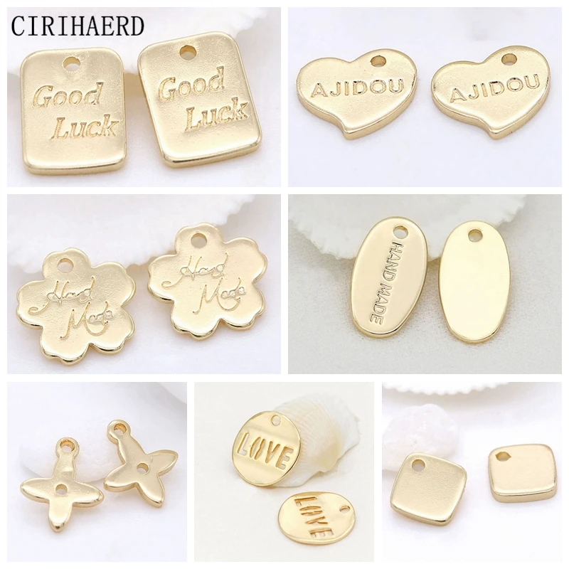 8 Models Small Pendants 14K Gold Plated Brass Cute Flower Letter Charms Jewelry Accessories Materials Components Heart Pendant