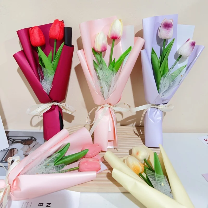 Flowers Puff With Light Strings Handmade Teacher's Day Valentine's Day Gift  Creative Hand-held Tulip Bouquet Flowers Crochet