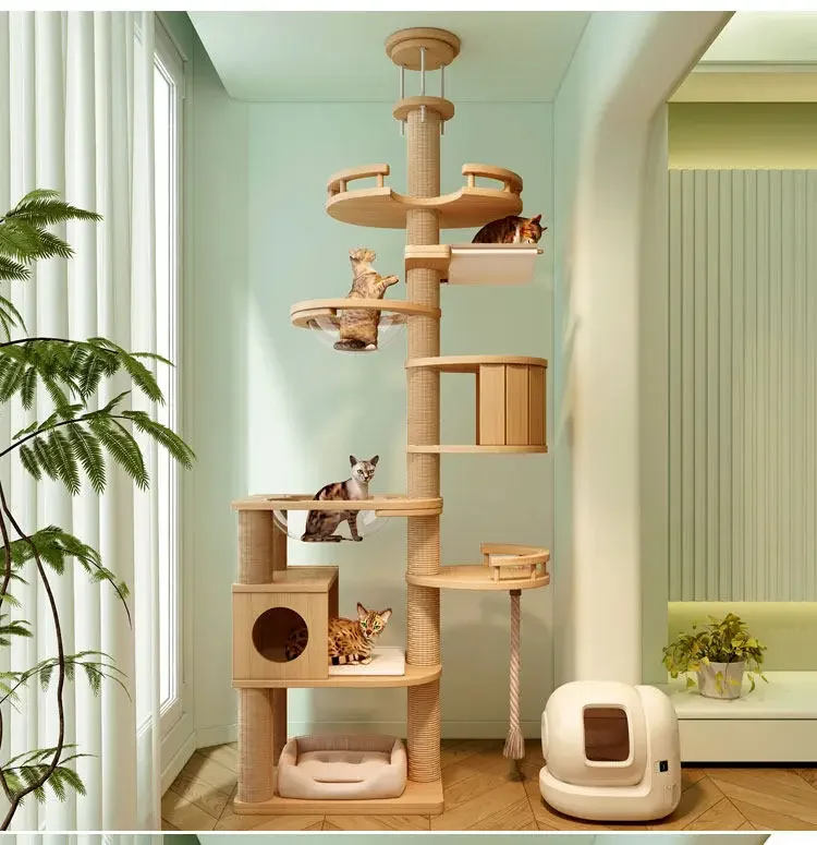 a-*Tongtian Pillar is a solid wooden cat climbing frame, hammock cat climbing frame tree integrated high-rise large.