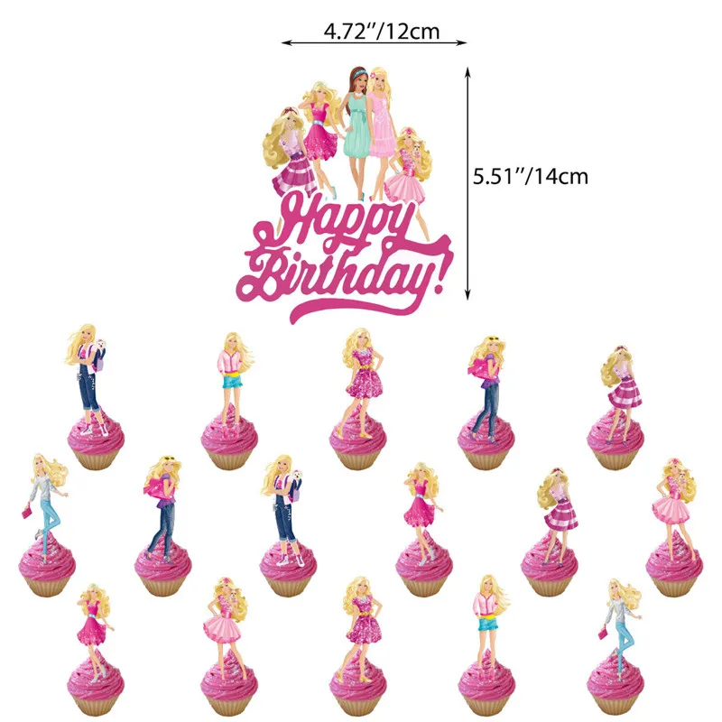 Barbiee Doll Birthday Party Decoration Latex Balloons Set Party Banner Cake Toppers Plates Baby Shower Pink Girl Party Supplies