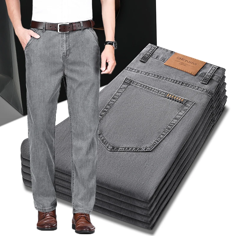 

Summer Men's Clothing Lyocell Jeans Thin Breathable Trousers Fashion Casual Business Classic Male Brand Denim Pants