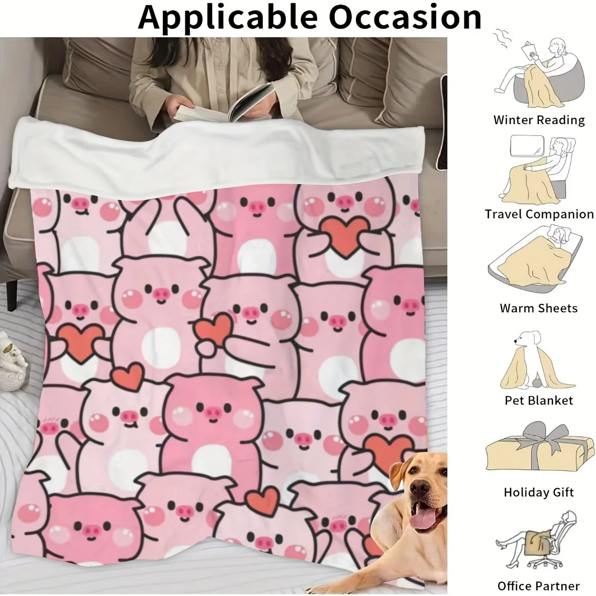 Pink Cute Piggy Throw Blanket, Birthday Gift Blanket for Women, Girls, Men, Boys, Comfortable and Soft Printed Blanket, Best Gif