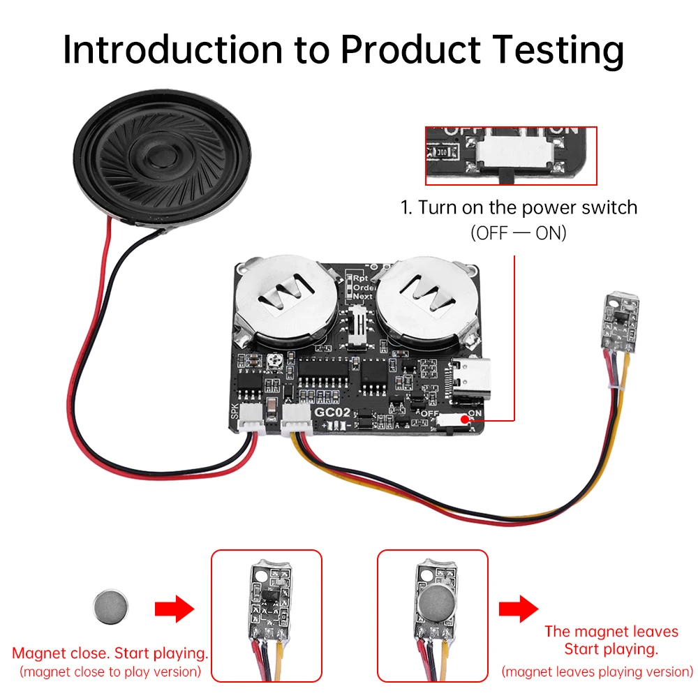 Recordable Sound Module Button/Magnet Control Sound Chip 8M MP3 WAV Music Voice Player Programmable Board with Speaker for DIY