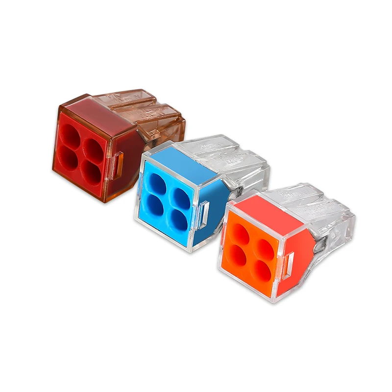 

500 Pieces 4 Port Push-in Wire Connector Wall Nut PCT-104 Conductor 18-12AWG Wires Quick Connection Terminal Compact