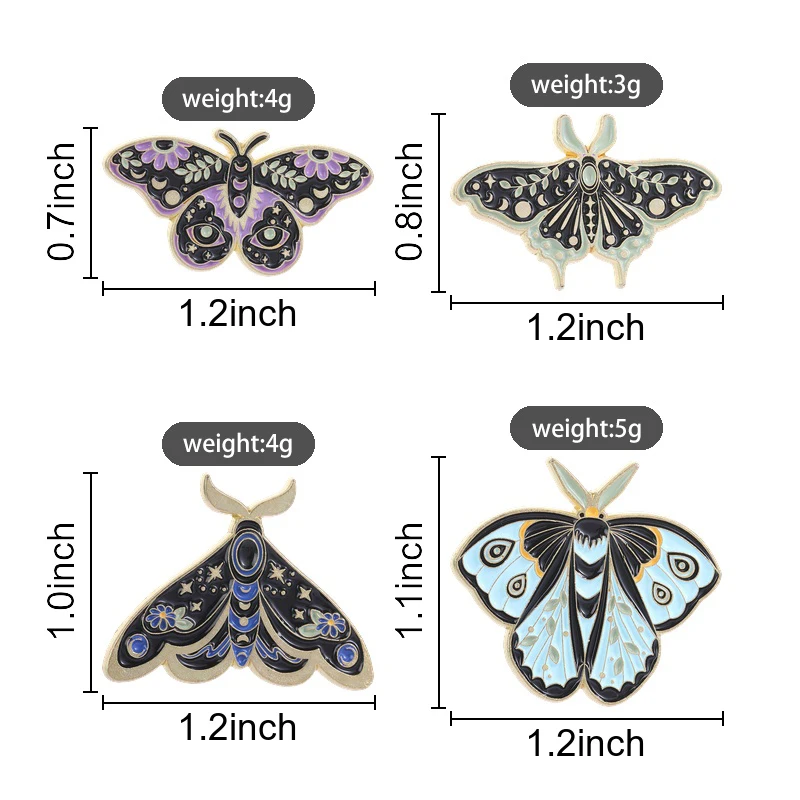 1Pc/Set Vintage Moon Phase Moth Enamel Pins Gothic Starry Butterfly Brooches Backpack Clothing Badge Jewelry Gift