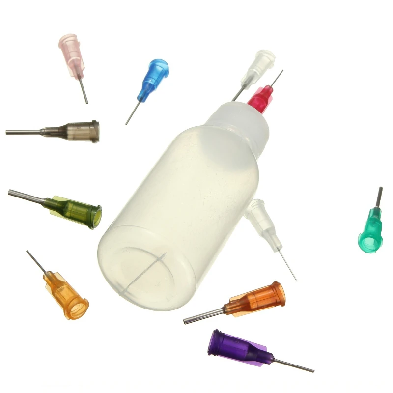 1Set 30ml/50ml Transparent Polyethylene Needle Dispenser Bottle for Rosin Solder Flux Paste + 11 Needles Tools