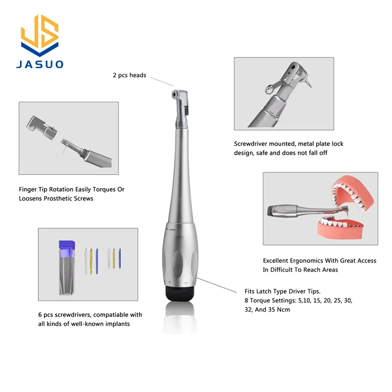 Universal Dental Implant Torque Wrench Dental Implant Handpiece Dental Implant Tool Repair Tools with 12 Driver Head Kit