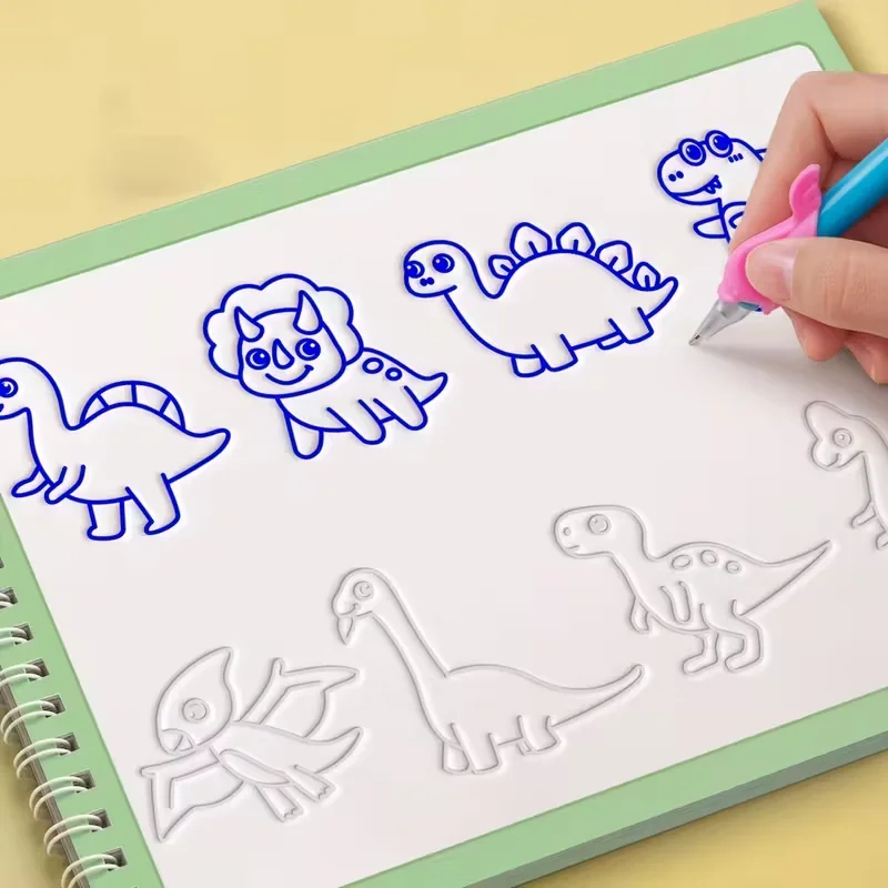 

Книга для практики магического письма и рисования, детская 3D тетрадь для отслеживания с трафаретом животных и форм, многоразовая тактильная обучающая деятельность