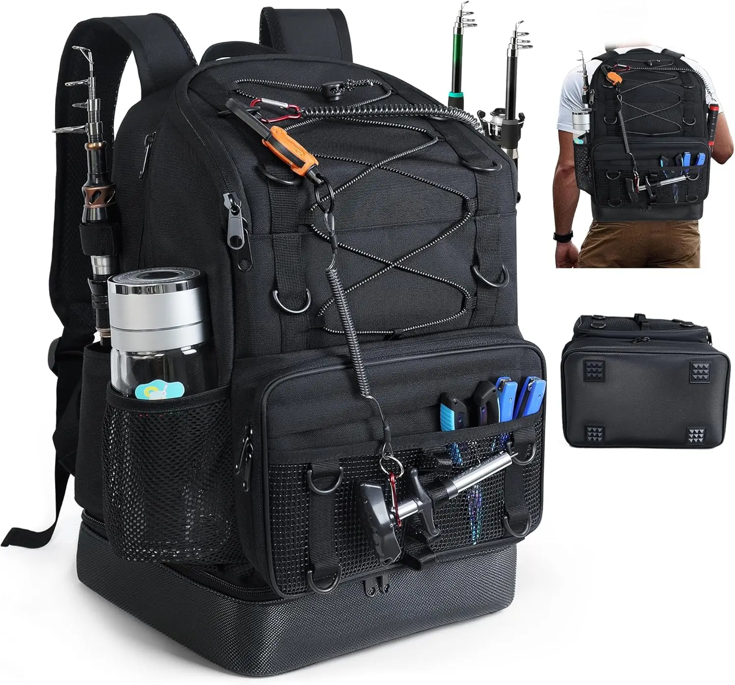 

Рыболовный рюкзак с держателем удочки, прочная рыболовная сумка с водонепроницаемым дном, рюкзак для снастей, подарки для мужчин и женщин