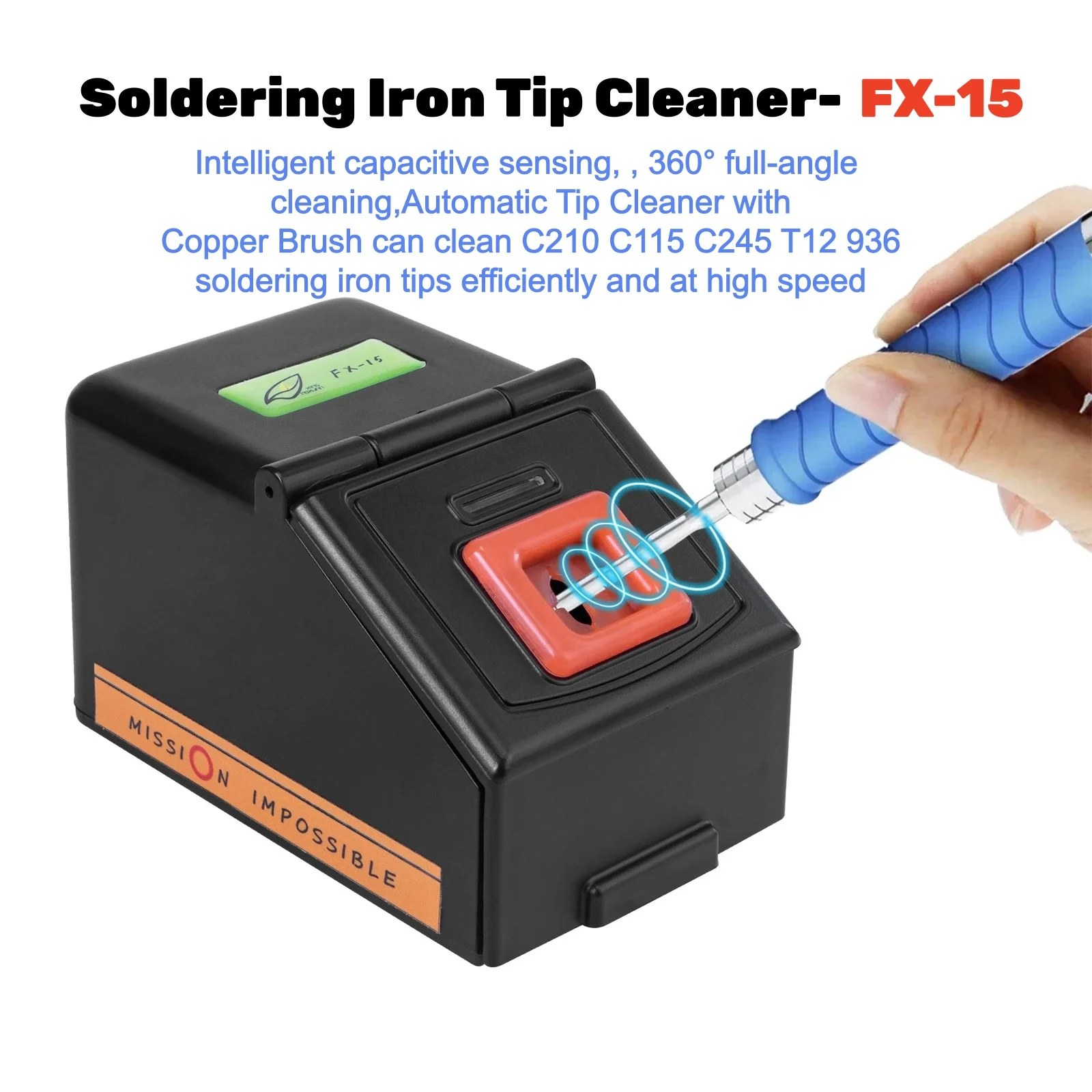 

FX-15 Automatic Soldering Iron Tip Cleaner Copper Brush Welding Tip Cleaning Tool Set for C210 C115 C245 T12 936 Welding Tips