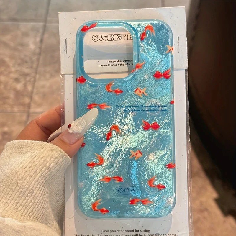 Korean Blue Ocean Red Carp Vortex Pattern Phone Case For iPhone 11 12 13 14 15 16 Pro Max XS XR X 7 8 Plus Silicone Soft Cover